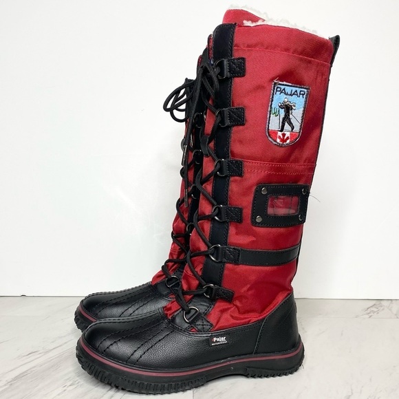 New! Pajar Grip Zip Red Lace Up Snow Boot 5 / 5.5 - Picture 1 of 15
